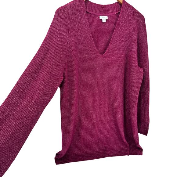 J Jill Sweater Womens Petite Large Lp Burgundy Marled V-Neck Tunic Pullover Knit - Picture 3 of 9